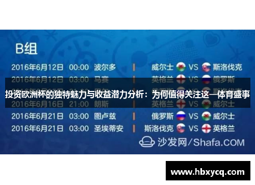 投资欧洲杯的独特魅力与收益潜力分析：为何值得关注这一体育盛事